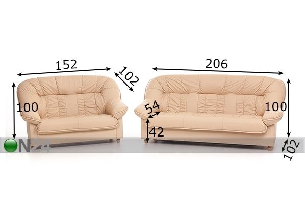Комплект кожаных диванов Aleksandra 3+2 размеры