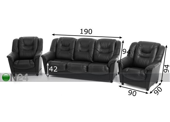 Комплект кожаных диванов Mann 3+1+1 размеры