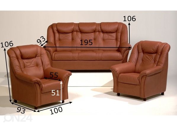 Комплект кожаных диванов SanMarino 3+1+1 размеры