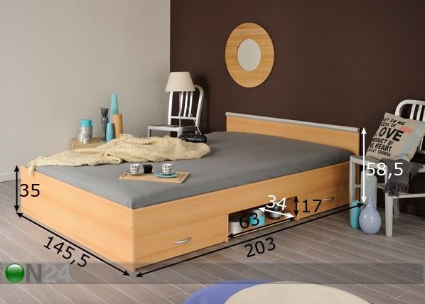 Комплект кровати Alpha 140x200 cm размеры