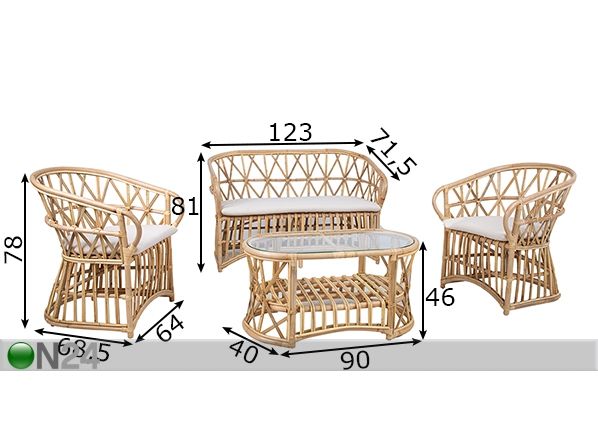 Комплект мебели из ротанга Acapulco размеры