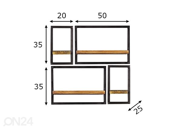 Комплект настенных полок Sidney, 4 шт размеры