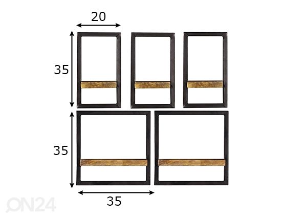 Комплект настенных полок Sidney, 5 шт размеры