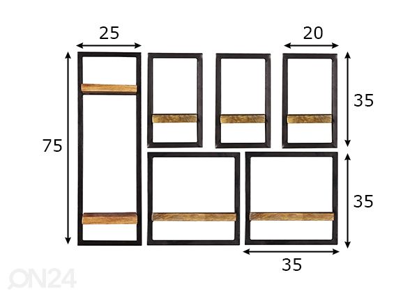 Комплект настенных полок Sidney, 6 шт размеры