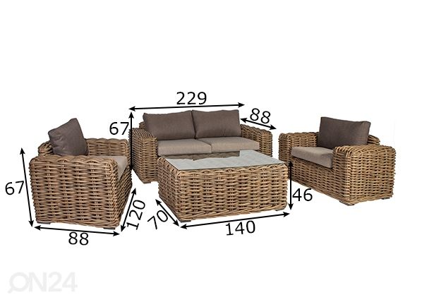 Комплект садовой мебели из ротанга Katalina размеры