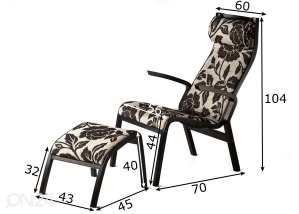 Кресло и пуф Zürich размеры
