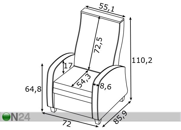 Кресло с механизмом подножки Berlin размеры