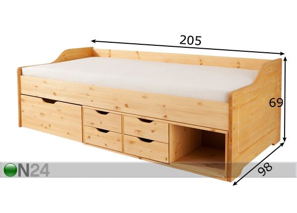 Кровать из массива сосны Pelle 90x200 cm размеры