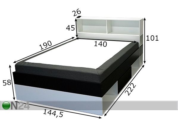 Кровать с ящиками + матрас с рамой 140x190 cm размеры