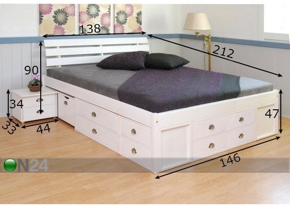 Кровать с ящиками Lunia 140x200 cm размеры