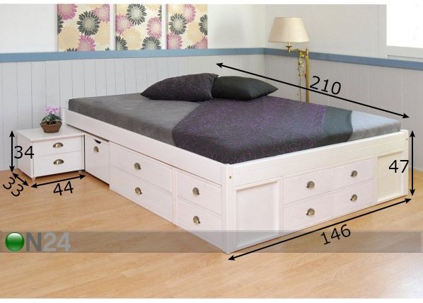 Кровать с ящиками Lunia 140x200 cm размеры