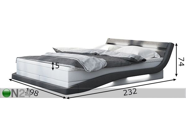 Кровать с LED освещением + матрас 180x200 cm размеры