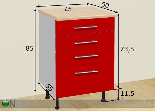 Кухонный шкаф с 4-мя ящиками 45 cm размеры