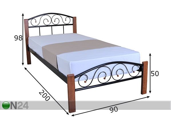 Металлическая кровать Vederi 90x200 cm размеры