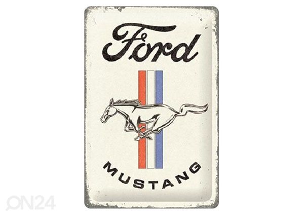 Металлический постер в ретро-стиле Ford Mustang - Horse & Stripes Logo 20x30 см