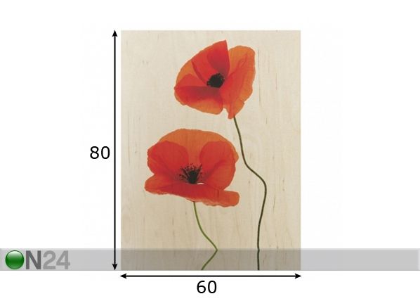 Настенная картина на древесине Charming Poppies 60x80 см размеры