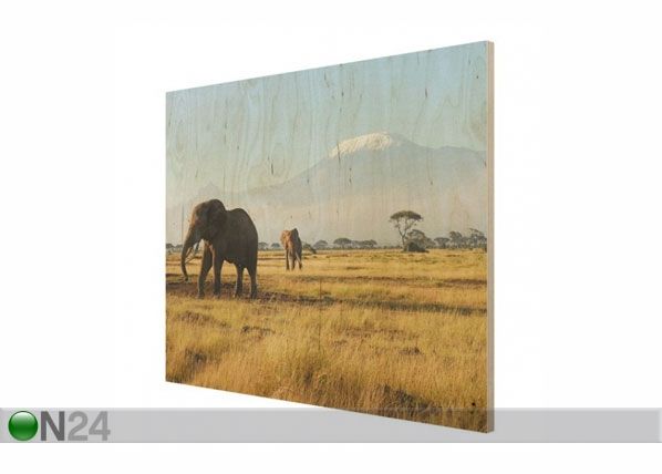 Настенная картина на древесине Elephants in front of the Kilimanjaro in Kenya