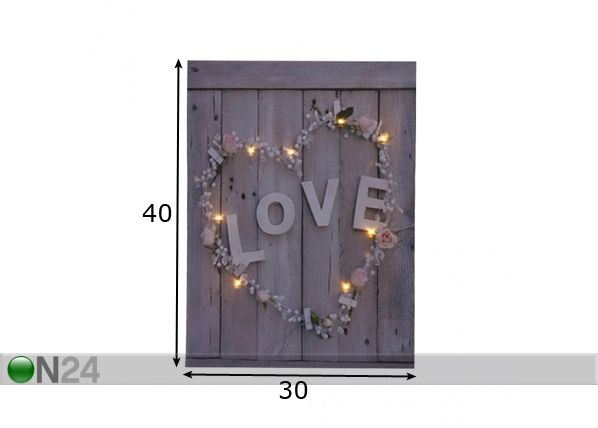 Настенная LED картина Love & Flower Heart 30x40 cm размеры