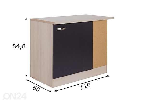 Нижний угловой шкаф для прачечной комнаты Porto 110 cm размеры
