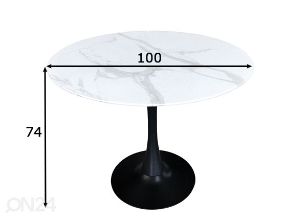 Обеденный стол Ø100 cm, белый/чёрный размеры