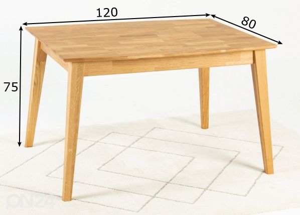 Обеденный стол из массива дуба 120x80 cm размеры