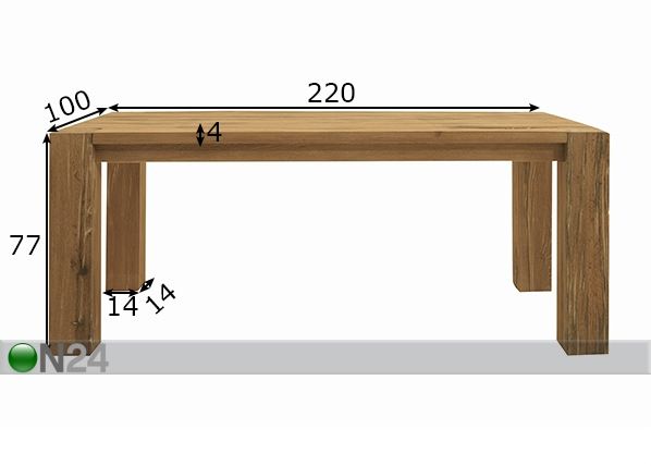 Обеденный стол из массива дуба Fausto 100x220 cm размеры