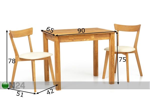 Обеденный стол из массива дуба Len23 90x65 cm + 2 стула Viola beige размеры