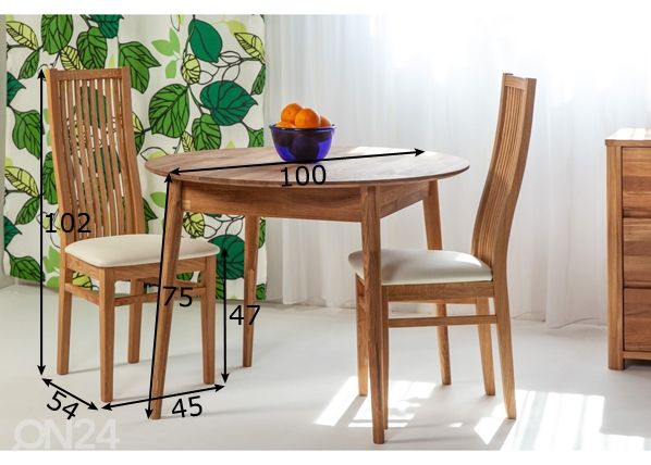 Обеденный стол из массива дуба Scan Ø100 cm+ 2 стула Sandra размеры