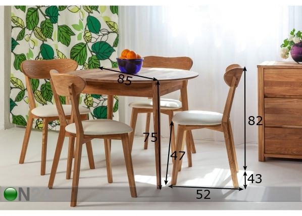 Обеденный стол из массива дуба Scan Ø85 cm+ 4 стула Irma размеры