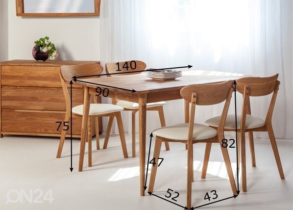 Обеденный стол из массива дуба Scan 140x90 cm+ 4 стула Irma размеры