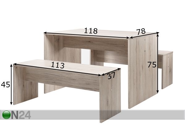Обеденный стол 118x78 см + 2 скамьи размеры