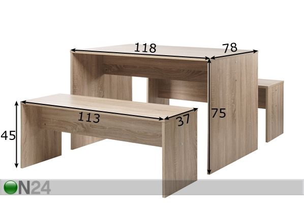 Обеденный стол 118x78 см + 2 скамьи размеры
