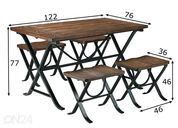 Обеденный стол 122x76 см + 4 скамьи размеры