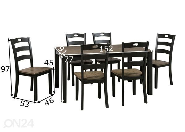 Обеденный стол 152x91 cm + 6 стула размеры