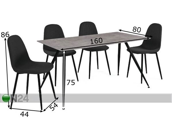 Обеденный стол + 4 стула La Comera размеры