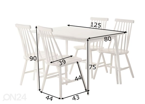 Обеденный стол + 4 стула Sophia размеры