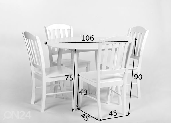 Обеденный стол Andria + 4 стула Monaco размеры