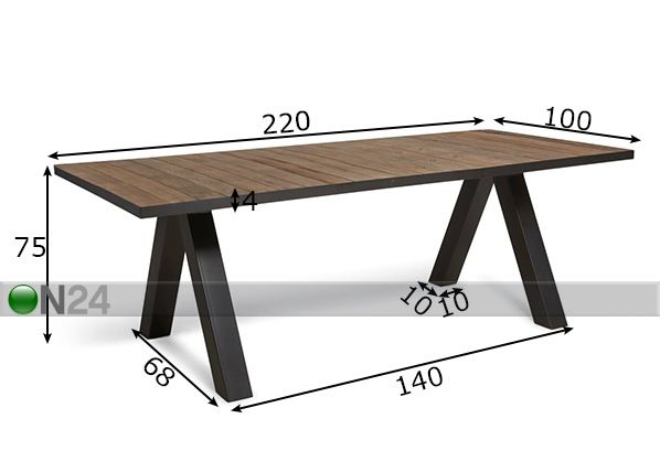 Обеденный стол Borneo 220x100 cm размеры