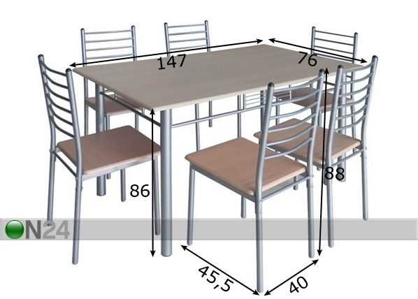 Обеденный стол Emma + 6 стульев размеры