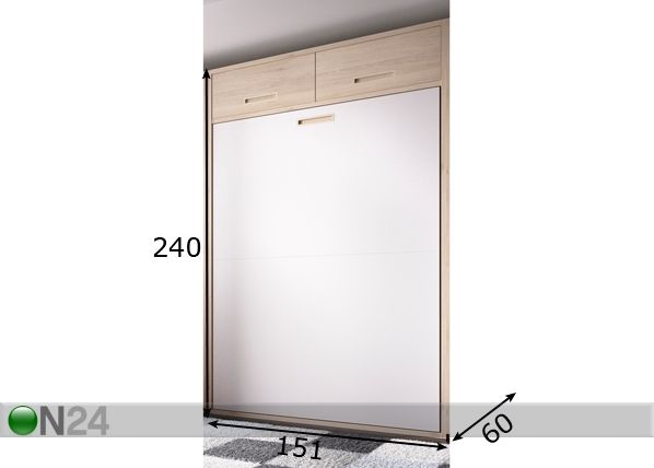 Откидная кровать-шкаф 135x190 cm, вертикальная с верхними шкафами размеры