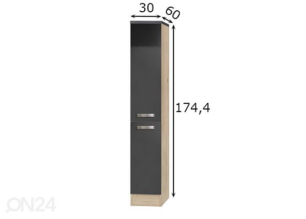 Полувысокий выдвижной кухонный шкаф Udine 30 cm размеры