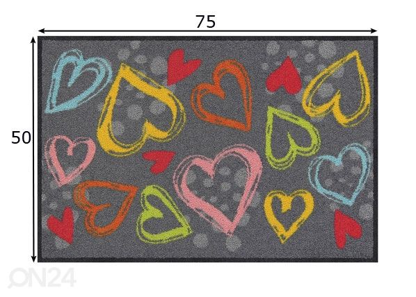 Придверный коврик Valentine Hearts colorful 50x75 см размеры