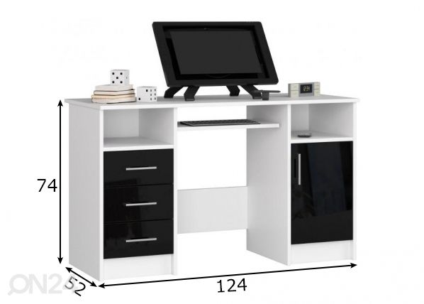 Рабочий стол, белый/чёрный размеры