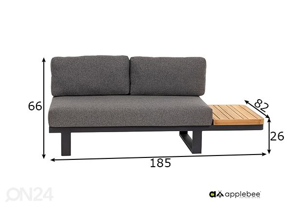 Садовый диван со столиком Mura, левосторонний размеры