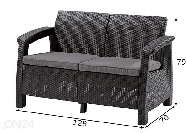 Садовый диван Keter Corfu, Loveseat 2, графит размеры