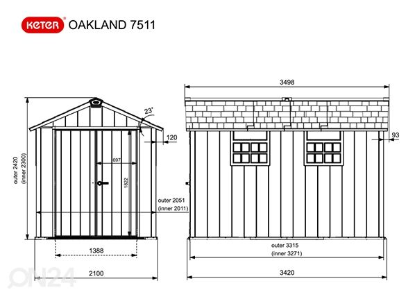 Садовый домик Keter Oakland 6,6 м², серый/под покраску размеры