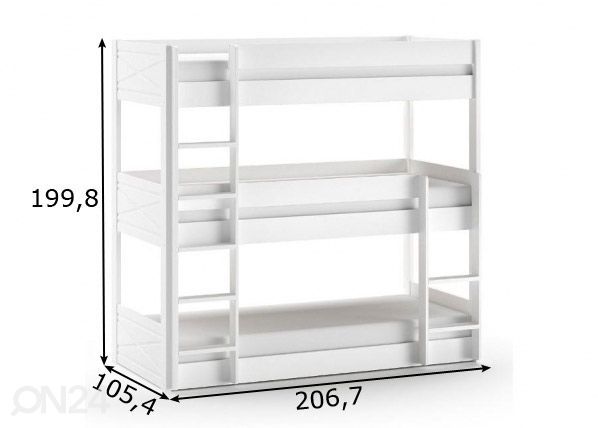 Трехъярусная кровать Scott 90x200 cm, белый размеры