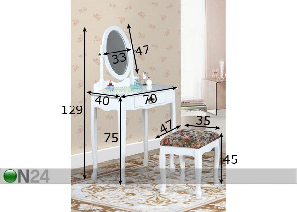 Туалетный столик Salerno с пуфиком размеры