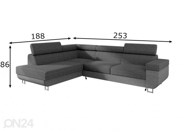 Угловой диван-кровать, серый размеры