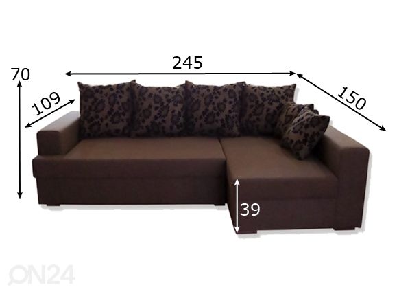 Угловой диван-кровать с двумя ящиками Randa размеры